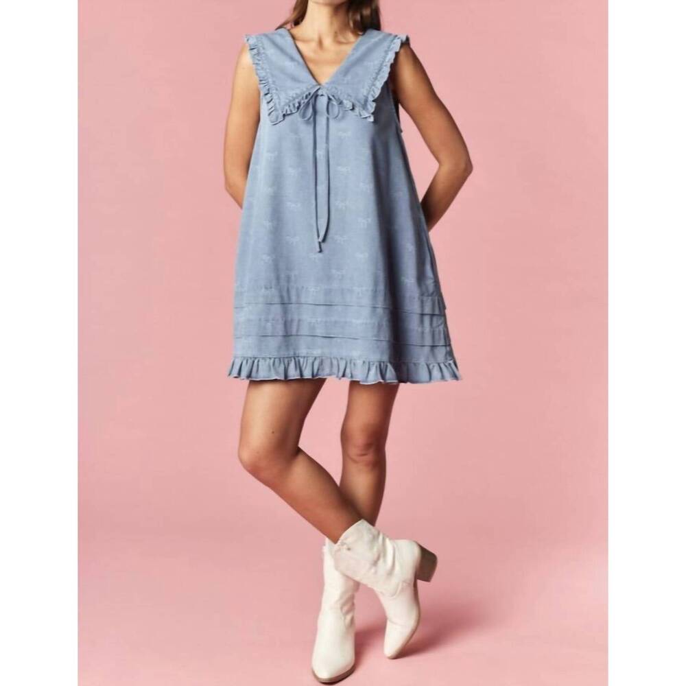 NEW RARERAW peter pan collar and bows dress in denim